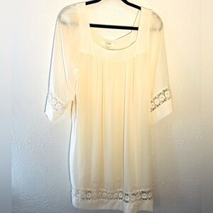 UMGEE EMBROIDERED LACE TAN BEIGE BROWN SUMMER MINI DRESS SIZE Large BOHO